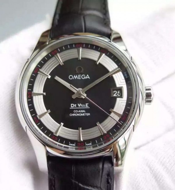 Omega V6F De Ville Hour Vision Co-Axial 41mm SS Black Dial Black Leather Strap A8500