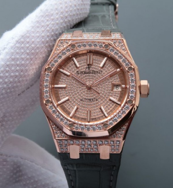 Audemars Piguet JF Royal Oak 37mm 15452 RG Full Paved Diamonds Leather Strap A3120