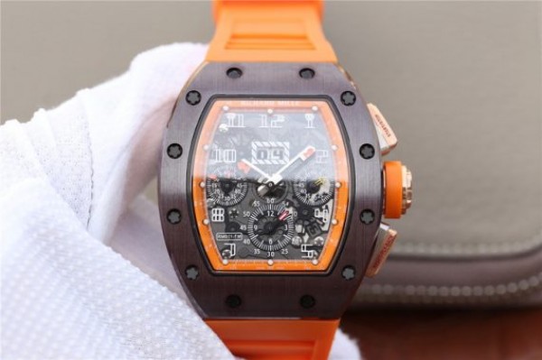 Richard Mille RM011 Felipe Massa RG Chrono Brown Skeleton Dial Orange Rubber Strap A7750