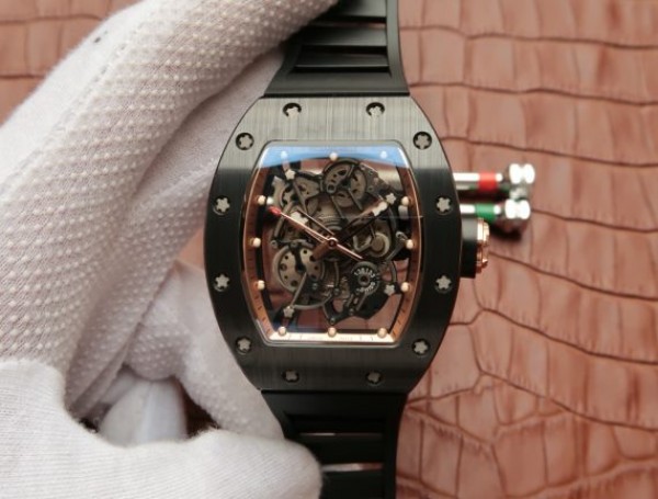 Richard Mille RM055 Black Ceramic RG Inner Bezel Skeleton Dial Black Rubber Strap MIYOTA8215