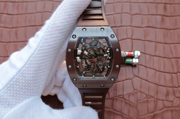 Richard Mille RM055 Brown Ceramic Brown Inner Bezel Skeleton Dial Brown Rubber Strap MIYOTA8215