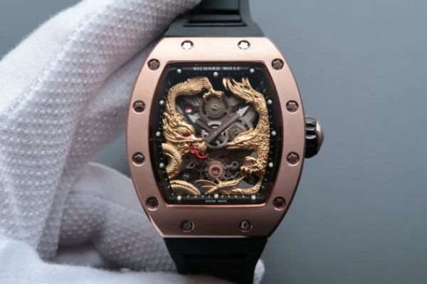 Richard Mille RM057 Dragon Phoenix RG Case YG Dragon Dial Black Rubber Strap