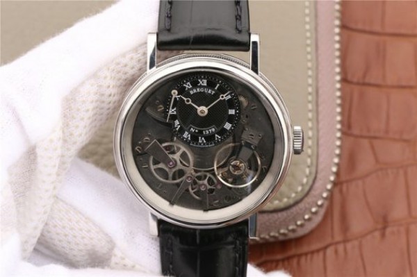 Breguet Tradition 7057BB/G9/9W6 SS SF Black Skeleton Dial Black Leather Strap A507